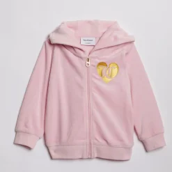 Baby Piger Velour Hjerte Logo Træningsdragt Mandelblomst