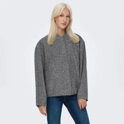 Bomberjakke i Boucle til kvinder Mørkegrå Melange