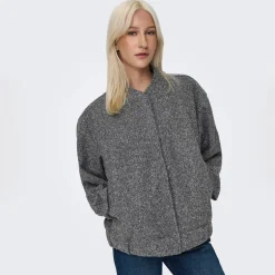 Bomberjakke i Boucle til kvinder Mørkegrå Melange