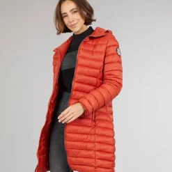 Dame Briarlea Polstret Hætte Mellemlang Frakke Burnt Orange