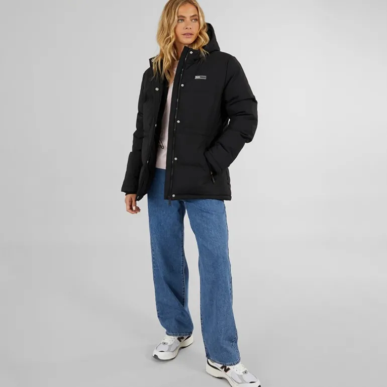 Dame Fina Mellem Lang Puffer Jakke Sort