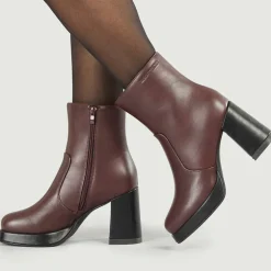 Dame Firkantet Tå Hæl Støvler Burgundy