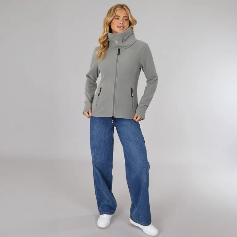 Dame Funnel Microfleece Track Top Grafit Grå