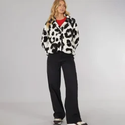 Dame Gorla Borg Fleece Vinter Hvid /​ Sort Leopard