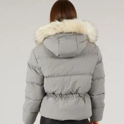 Dame justerbar talje dunjakke med imiteret pels hætte Charcoal