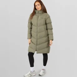 Dame lang split zoom puffer jakke Olive