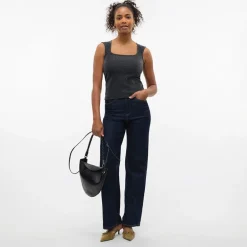 Dame Million Lurex Firkantet Hals Top Sort W Sølv