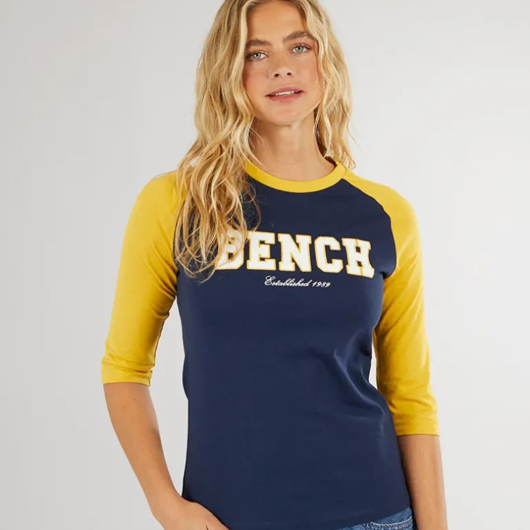 Dame Morr 3/4 Ærme T-shirt Navy / Sennep