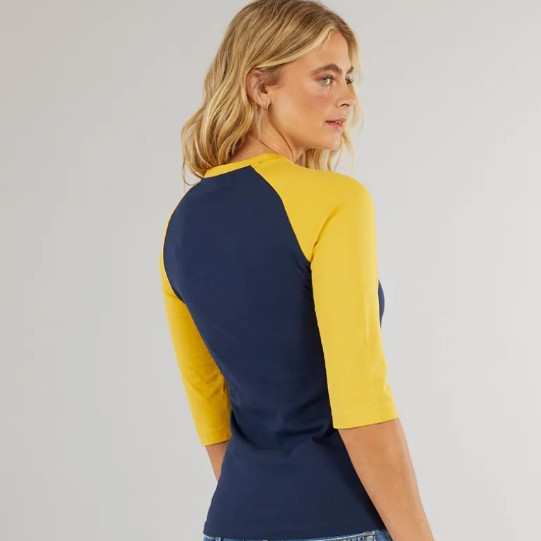 Dame Morr 3/4 Ærme T-shirt Navy / Sennep