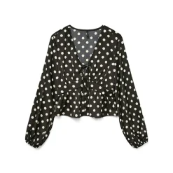 Dame Savana Lang Ærme V-Hals Top Sort