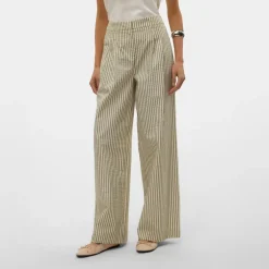 Dame Siv Stribede Bukser Lysegrøn