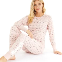 Dame Soffi Loungewear Set Stoflig Rosa Fairisle