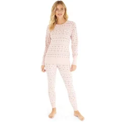 Dame Soffi Loungewear Set Stoflig Rosa Fairisle