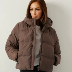 Dame Storm Cuff Kort Puffer Jakke Kaffe