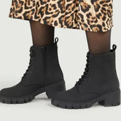 Dame Støvler Med Tykke Snørebånd Sort