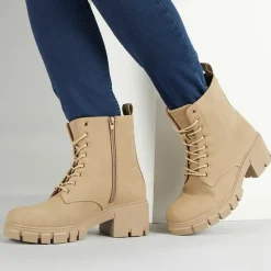 Dame Støvler med Tykke Snørebånd Stone