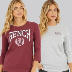 Dame To Pak 3/​4 Ærme T-shirts Cordovan Grå Melering