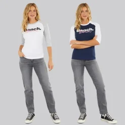 Dame To Pakke 3/​4 Ærme T-Shirts Hvid Marineblå