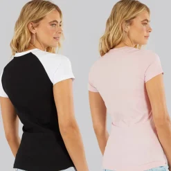 Dame To Pakke T-Shirts Sort Lyserød