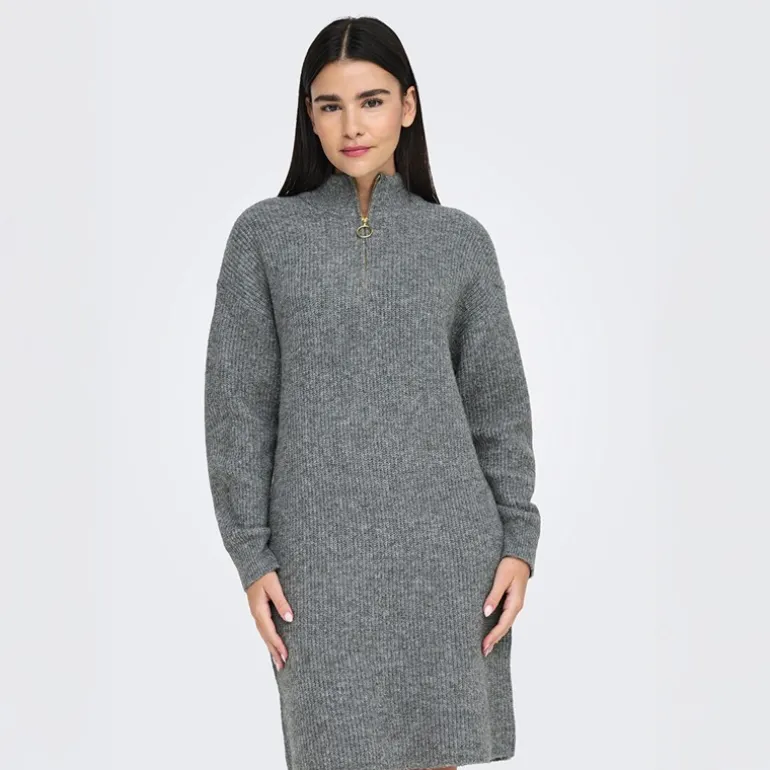 Dame Tokyo Kjole med Lynlås Mørkegråmeleret