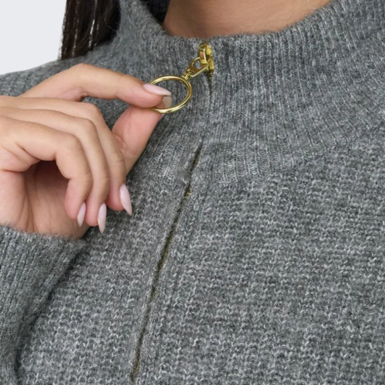 Dame Tokyo Kjole med Lynlås Mørkegråmeleret