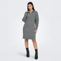 Dame Tokyo Kjole med Lynlås Mørkegråmeleret