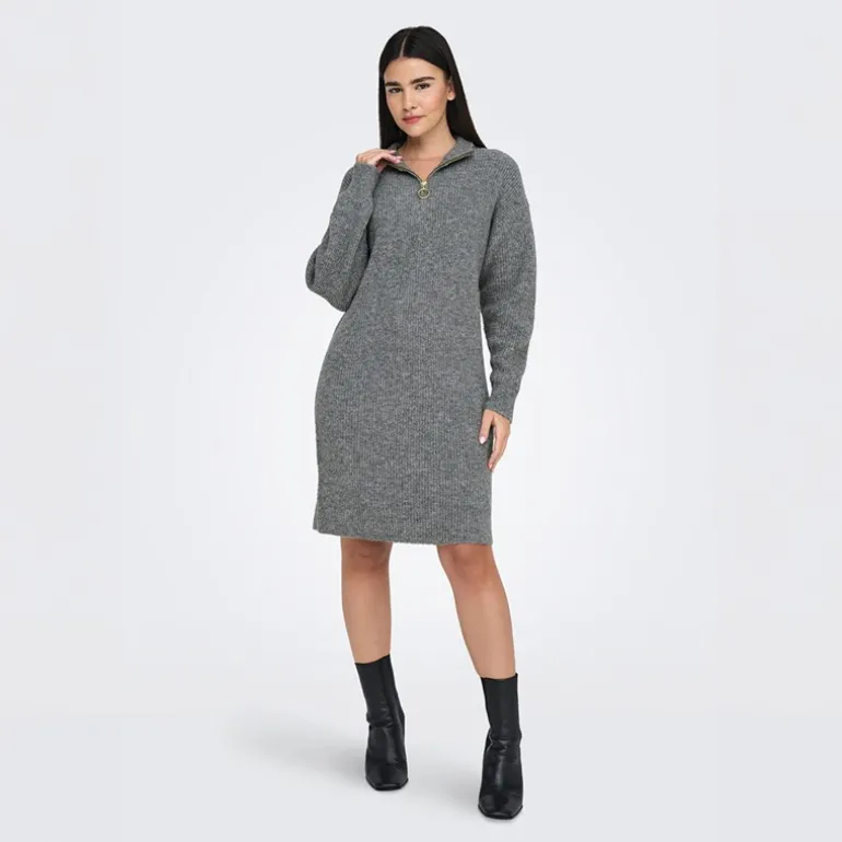 Dame Tokyo Kjole med Lynlås Mørkegråmeleret