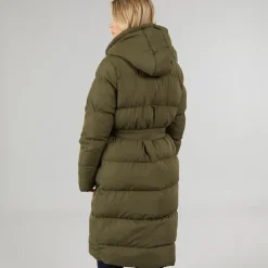 Dame Vindtæt Lang Pufferjakke Khaki