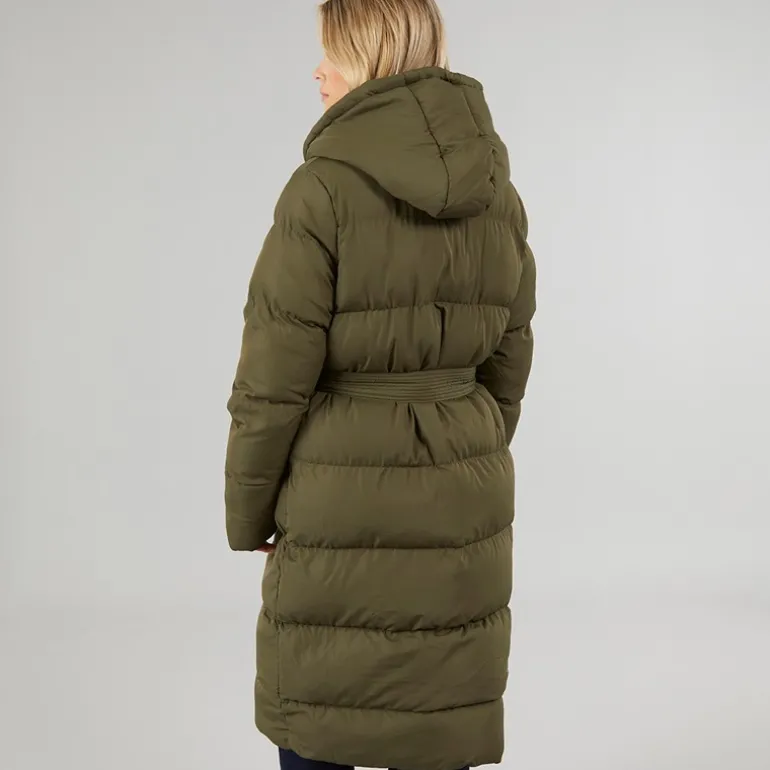 Dame Vindtæt Lang Pufferjakke Khaki