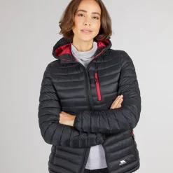 Dametøj Lenka Vatteret Hættejakke Sort/​Hindbær