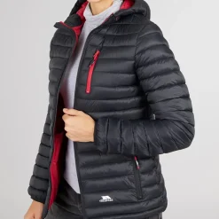 Dametøj Lenka Vatteret Hættejakke Sort/​Hindbær