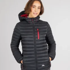 Dametøj Lenka Vatteret Hættejakke Sort/​Hindbær