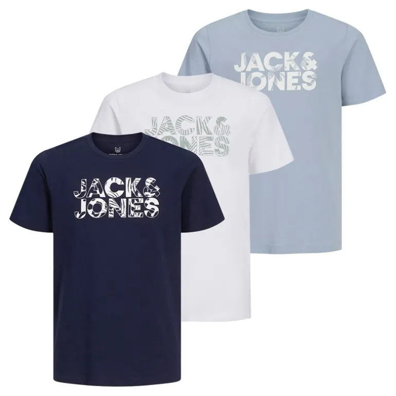 Dre pakke T-shirts med blomsterprint til Drenge Hvid/Ashley Blå/Marineblå