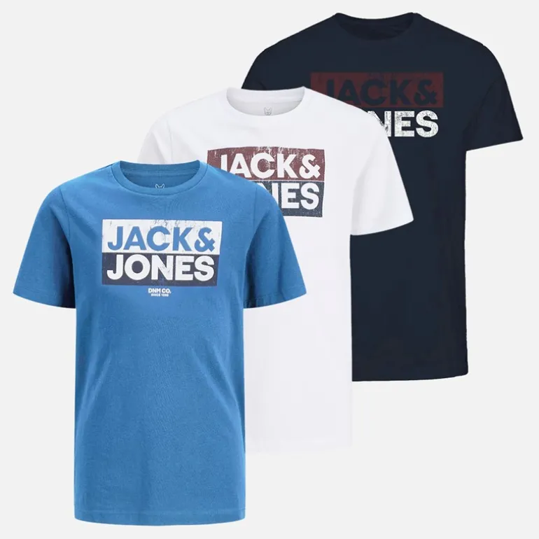 Drenge Atfal Tre Pakke T-shirts Colbalt Blå / Hvid / Navy Print