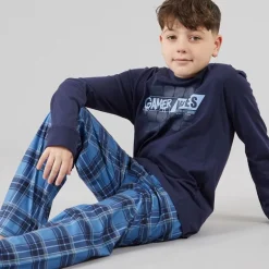 Drenge Atmore nattøj sæt Navy/​Blue Check