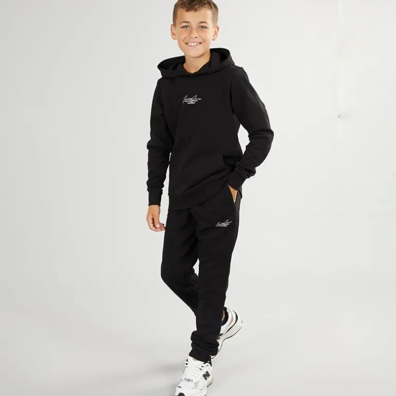 Drenge Cover Script Hættetrøje Og Joggingbukser Træningssæt Sort