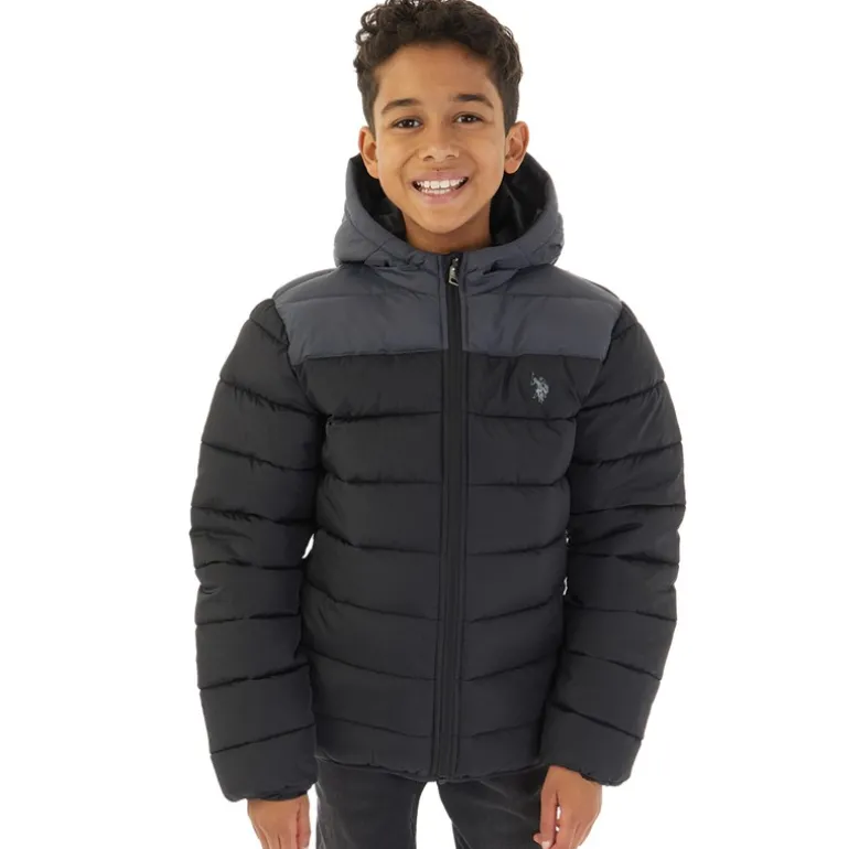 Drenge Farveblok Åg Pufferjakke Sort