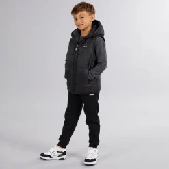 Drenge Luka Hætteklædte Vatteret Vest T-shirt Og Joggingbukser Sæt Sort