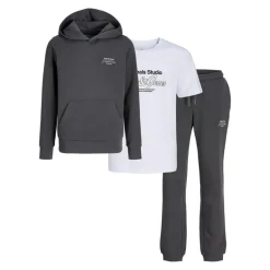 Drenge Niko Hætte Tre Delt Træningsdragt Og T-Shirt Sæt Asfalt/​Hvid
