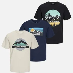 Drenge Peak Rund Hals Tre Pakke T-shirts Sort /​ Måne Stråle /​ Marineblå