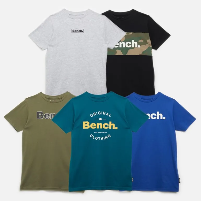 Drenge Soderb Fem-pak T-shirts Kobolt/Teal/Grå Melange/Khakigrøn/Sort