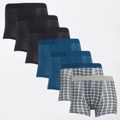 Drenge Syv Pak Boksershorts Navy / Teal / Printet Check