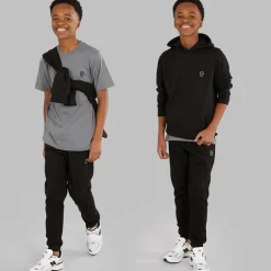 Drenge Tre Dele Hættetrøje T-shirt Og Joggingbukser Sæt Sort/​Koksgrå