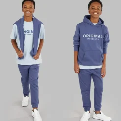 Drenge Tre Delt Hoodie Sweatshirt T-Shirt Og Joggingbukser Sæt Denim Blå/​Is Blå