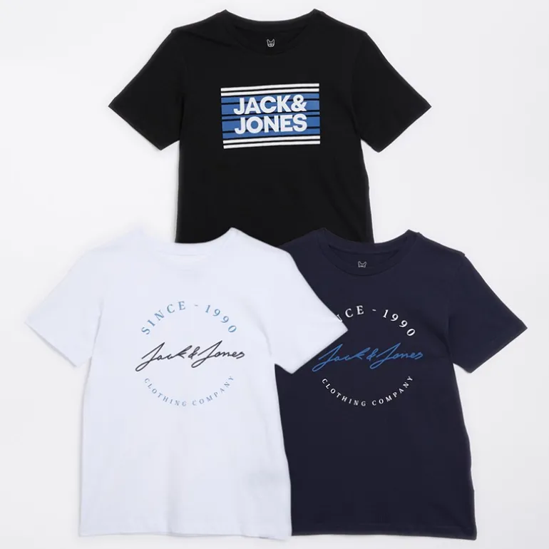 Drenge Tre Pakke T-Shirts Hvid/Sort/Navy/Cobalt