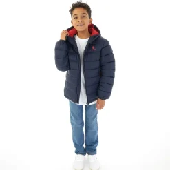 Drengenes hættetrøje quiltet jakke mørk safirblå