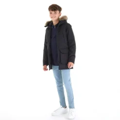 Drengenes store parka med aftagelig pels Sort