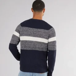 Herre Adam Block Crew Neck Jumper Navy Blazer