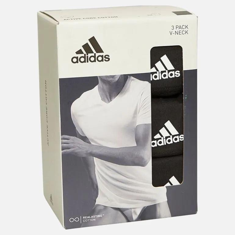 Herre Aktiv Core Bomuld Tre Pak V-Hals T-Shirts Sort