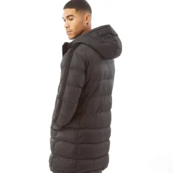 Herre Allenb Polstret Hættetrøje Lang Liniejakke Sort